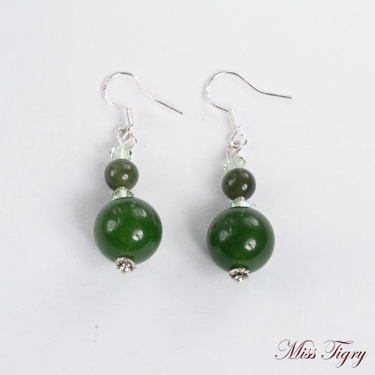 Boucles d'oreilles jade et argent 925 - Pierres fines semi précieuses