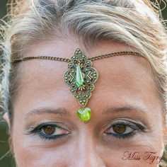 Headband mariage Elfique Médiéval bronze et perles vertes